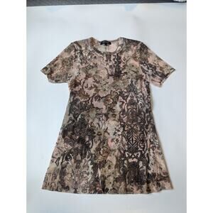 Karen Kane Sz Large Brown Pattern Y2K Sheer Short Sleeve Shirt